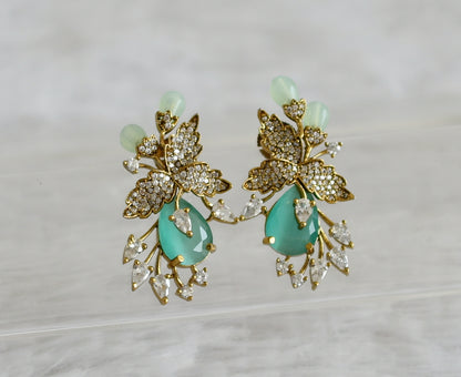 Matte finish cz sea green stone victorian stud/earrings dj-49019