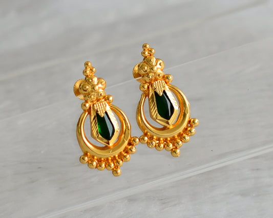 Gold tone kerala style green nagapadam round earrings dj-47222