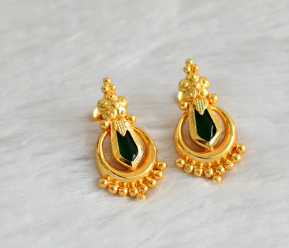 Gold tone kerala style green nagapadam round earrings dj-47222