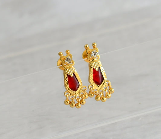 Gold tone kerala style red-white nagapadam earrings dj-47218