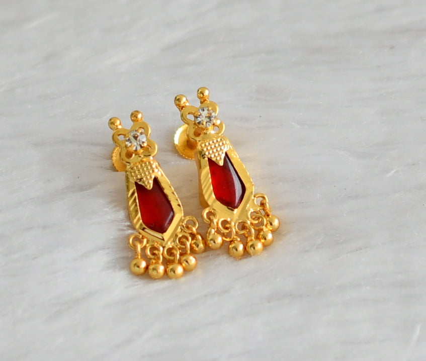 Gold tone kerala style red-white nagapadam earrings dj-47218