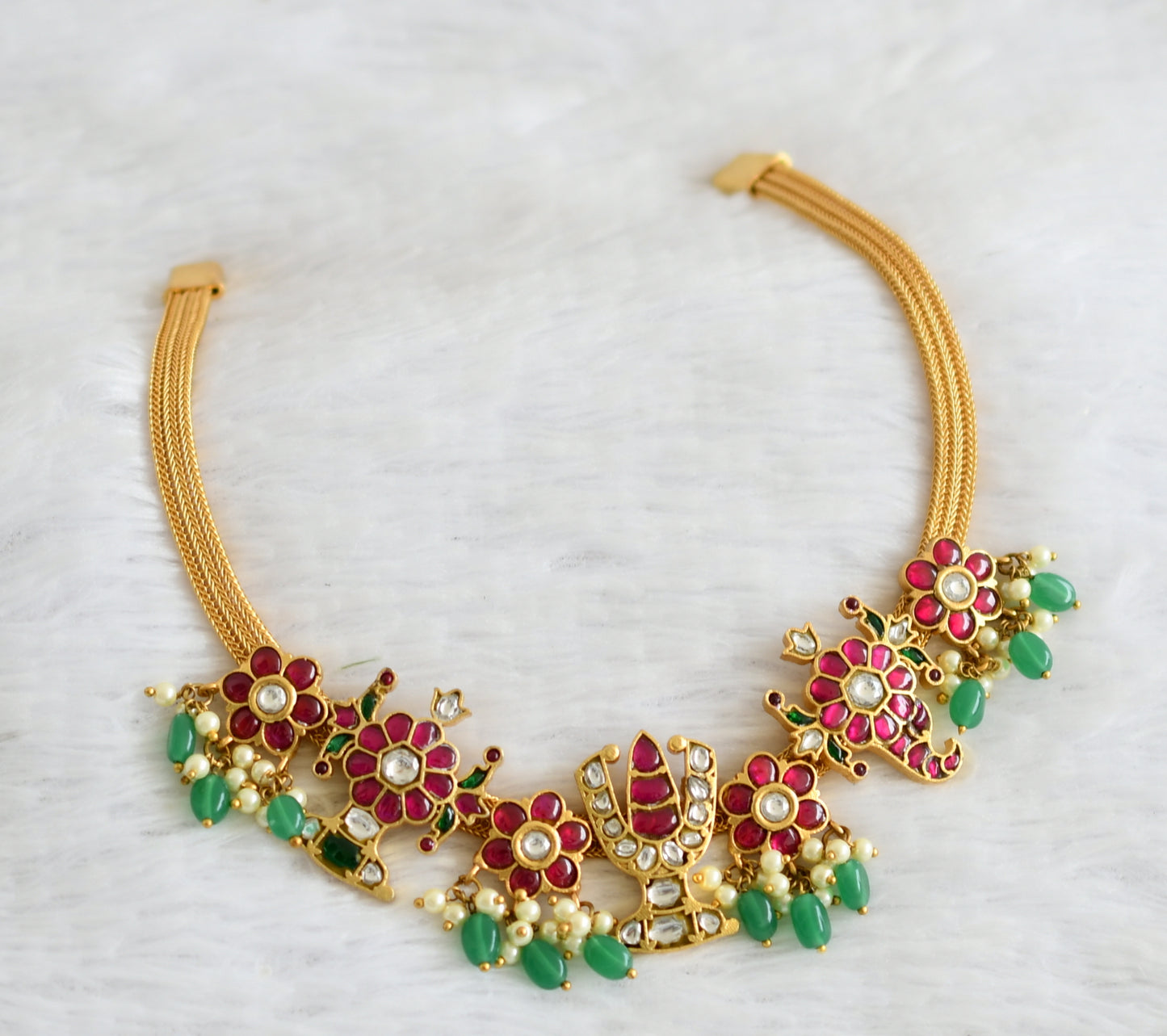 Gold tone kundan jadau Shri Thirumal Nama-shanku-chakra necklace dj-36307