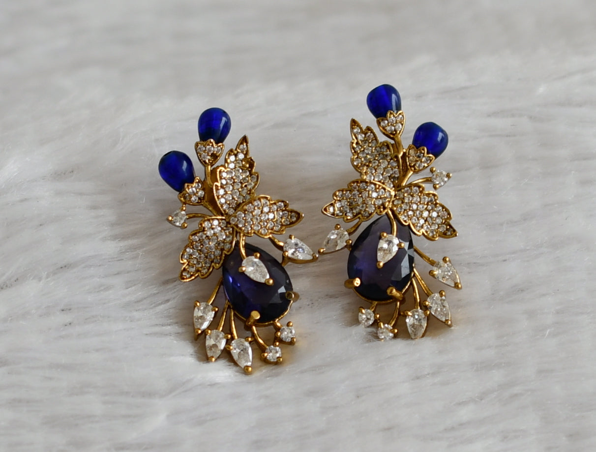 Matte finish cz purple stone blue bead victorian stud/earrings dj-49020