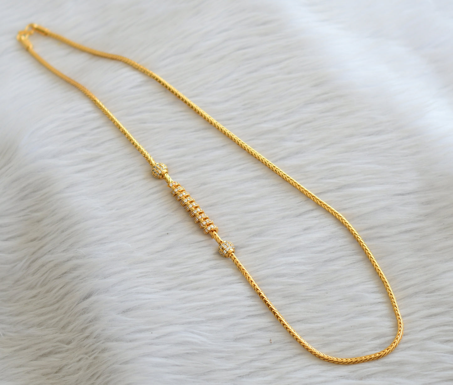 Gold tone cz white 24 inches spiral mugappu chain dj-45511