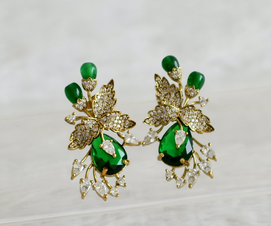 Matte finish cz green stone victorian stud/earrings dj-49017