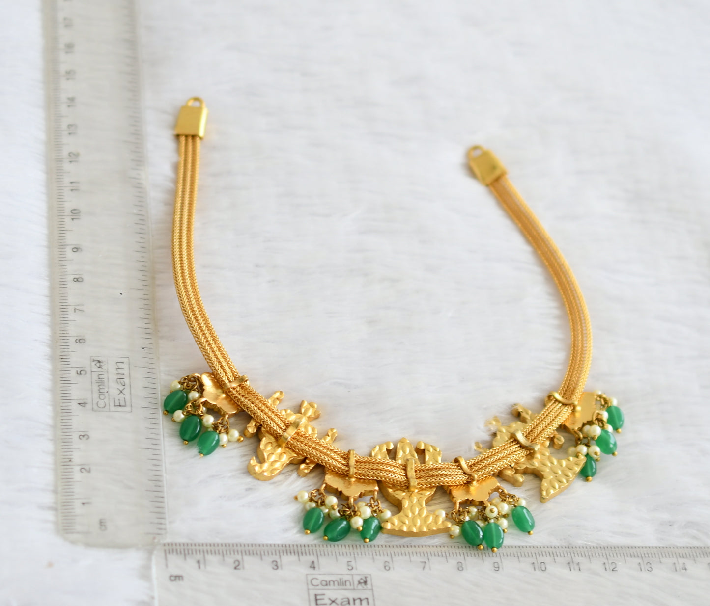 Gold tone kundan jadau Shri Thirumal Nama-shanku-chakra necklace dj-36307