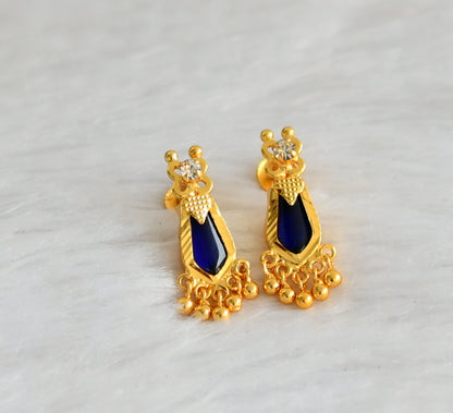 Gold tone kerala style blue-white nagapadam earrings dj-47219