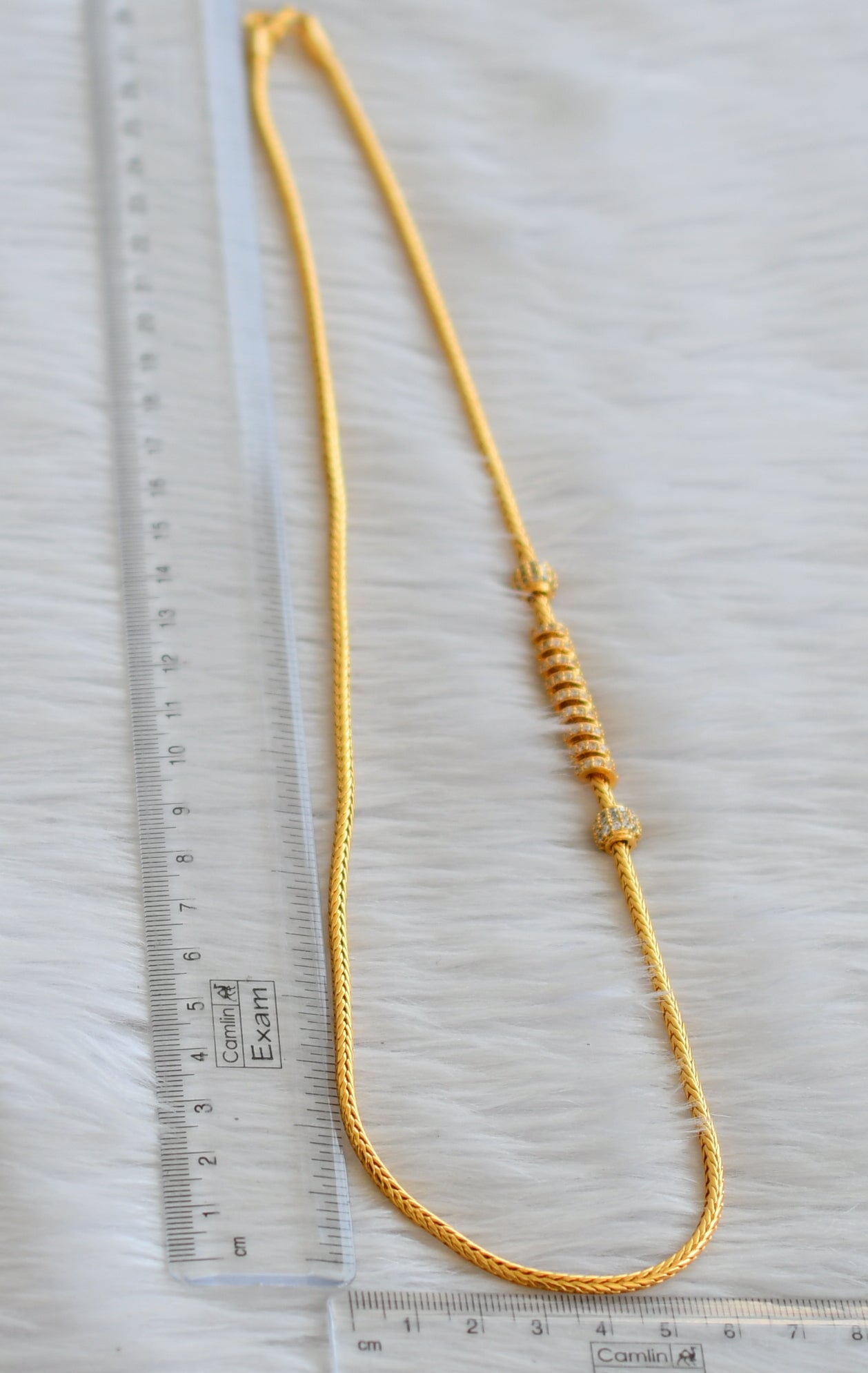 Gold tone cz white 24 inches spiral mugappu chain dj-45511