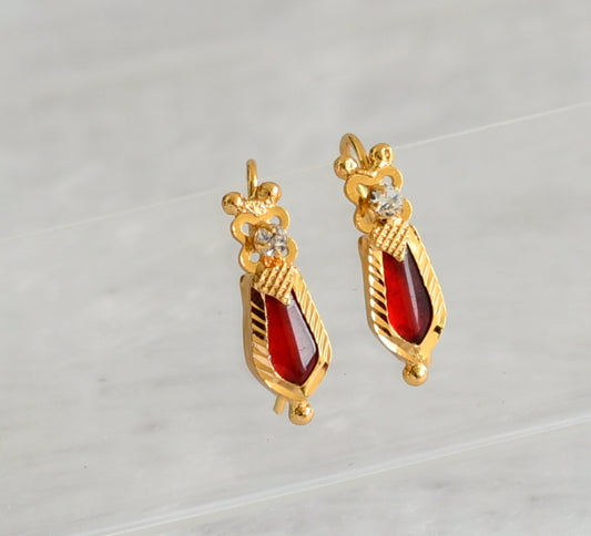 Gold tone kerala style red-white nagapadam hook earrings dj-47220