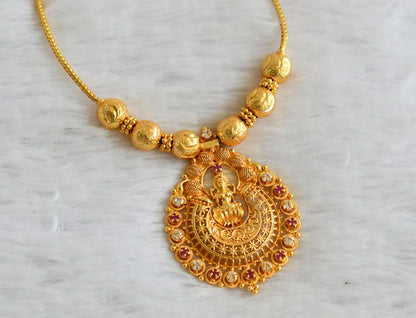 Gold tone pink-white stone Lakshmi necklace dj-37669