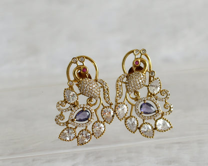 Matte finish cz white-purple stone peacock earrings dj-49024