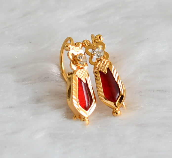 Gold tone kerala style red-white nagapadam hook earrings dj-47220