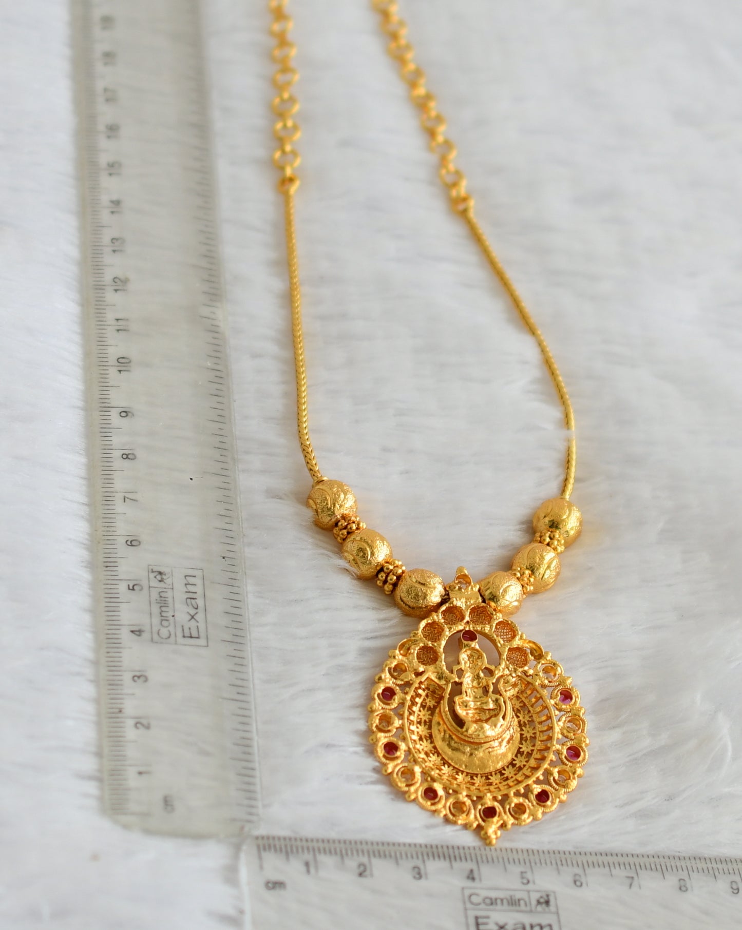 Gold tone pink-white stone Lakshmi necklace dj-37669