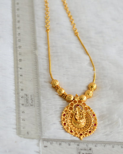 Gold tone pink-white stone Lakshmi necklace dj-37669
