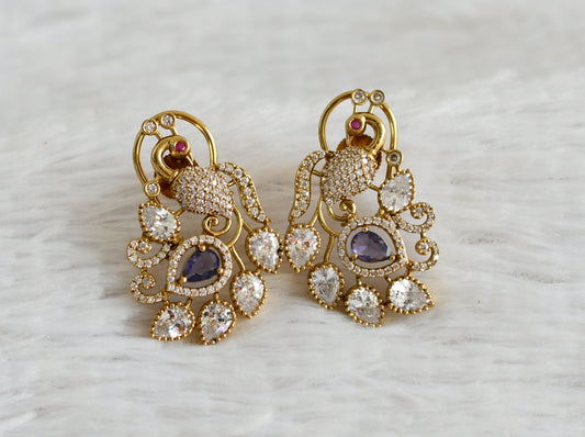 Matte finish cz white-purple stone peacock earrings dj-49024