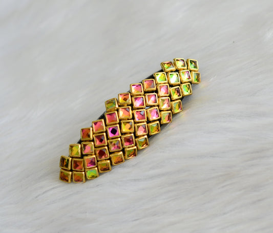 Gold tone red-white kundan stone hair clip dj-42502