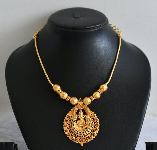 Gold tone pink stone Lakshmi necklace dj-37670