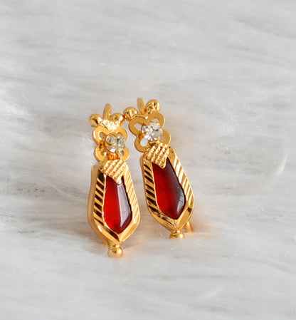 Gold tone kerala style red-white nagapadam hook earrings dj-47220