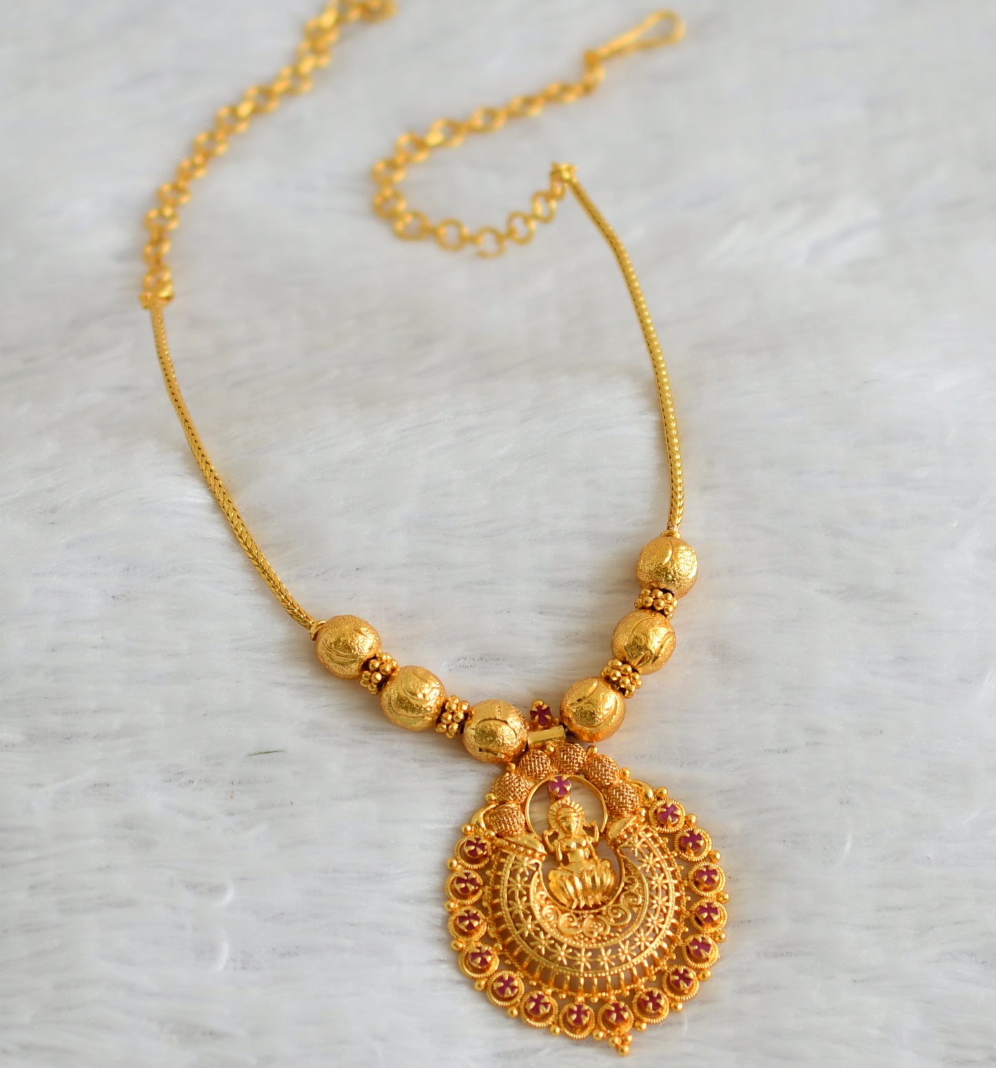 Gold tone pink stone Lakshmi necklace dj-37670