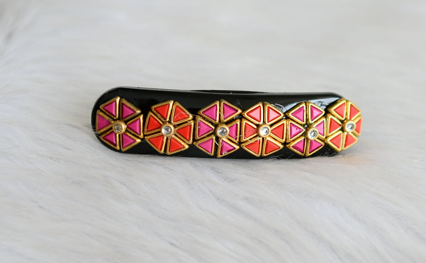 Gold tone pink-white kundan stone hair clip dj-42507