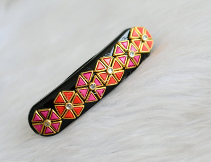 Gold tone pink-white kundan stone hair clip dj-42507