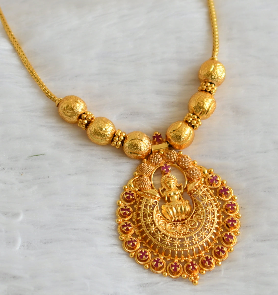 Gold tone pink stone Lakshmi necklace dj-37670