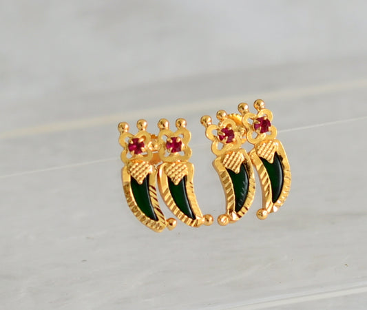 Gold tone kerala style pink-green tiger nail earrings dj-47223