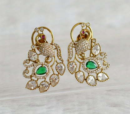 Matte finish cz white-green peacock victorian earrings dj-49023