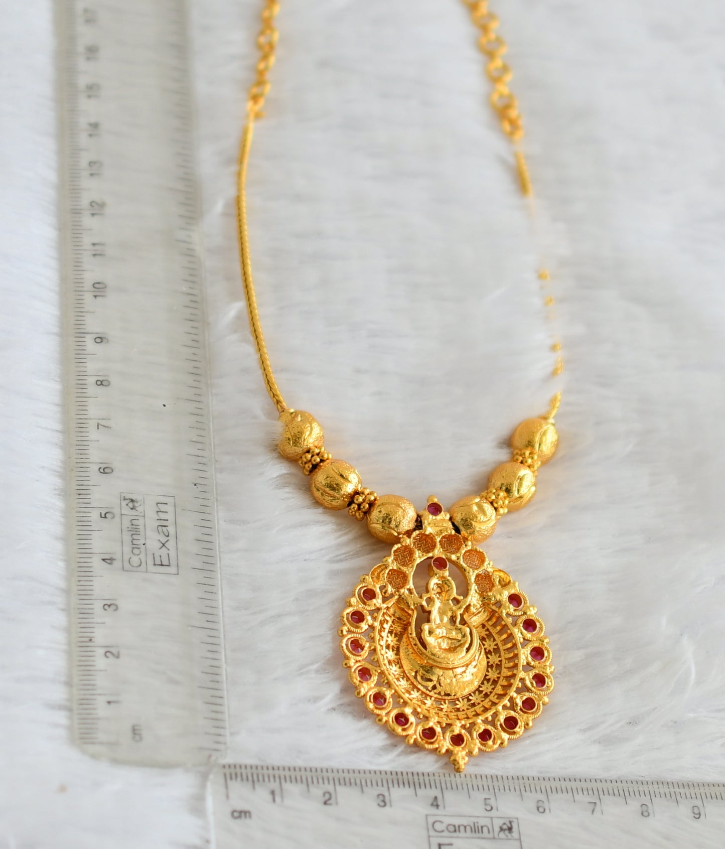 Gold tone pink stone Lakshmi necklace dj-37670