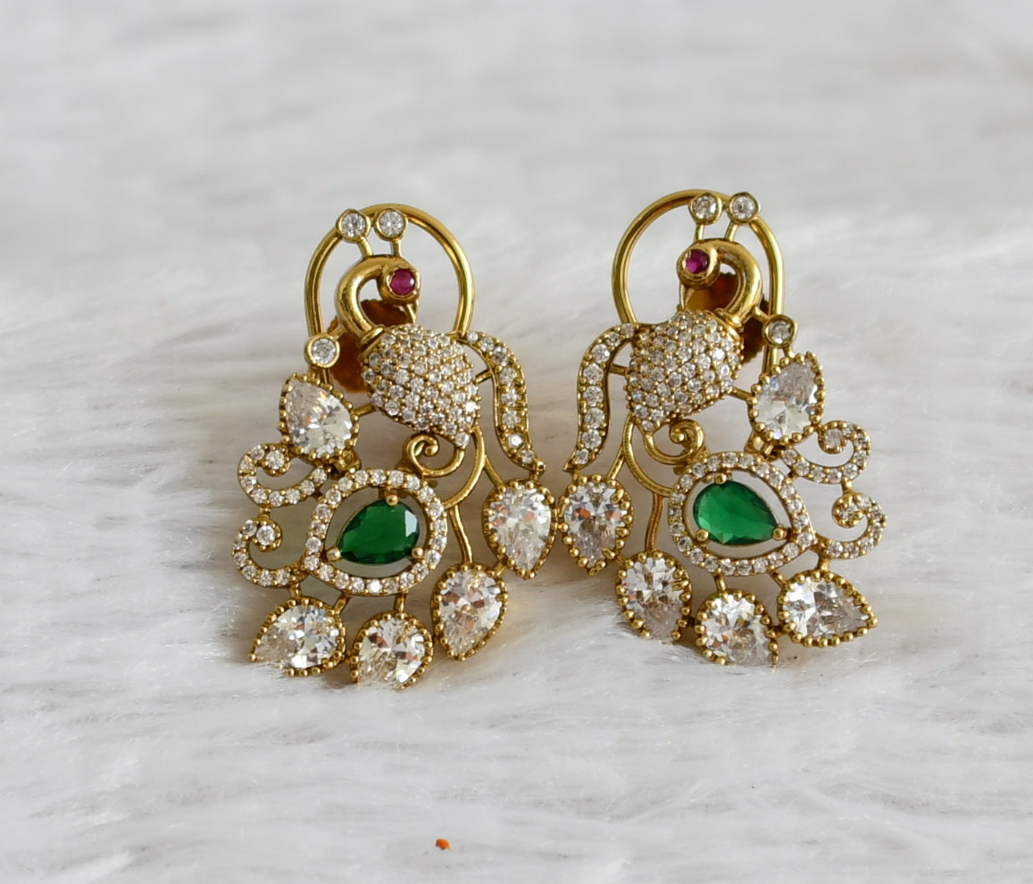 Matte finish cz white-green peacock victorian earrings dj-49023