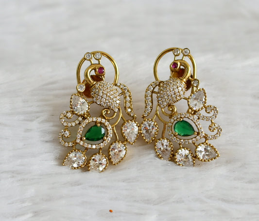 Matte finish cz white-green peacock victorian earrings dj-49023