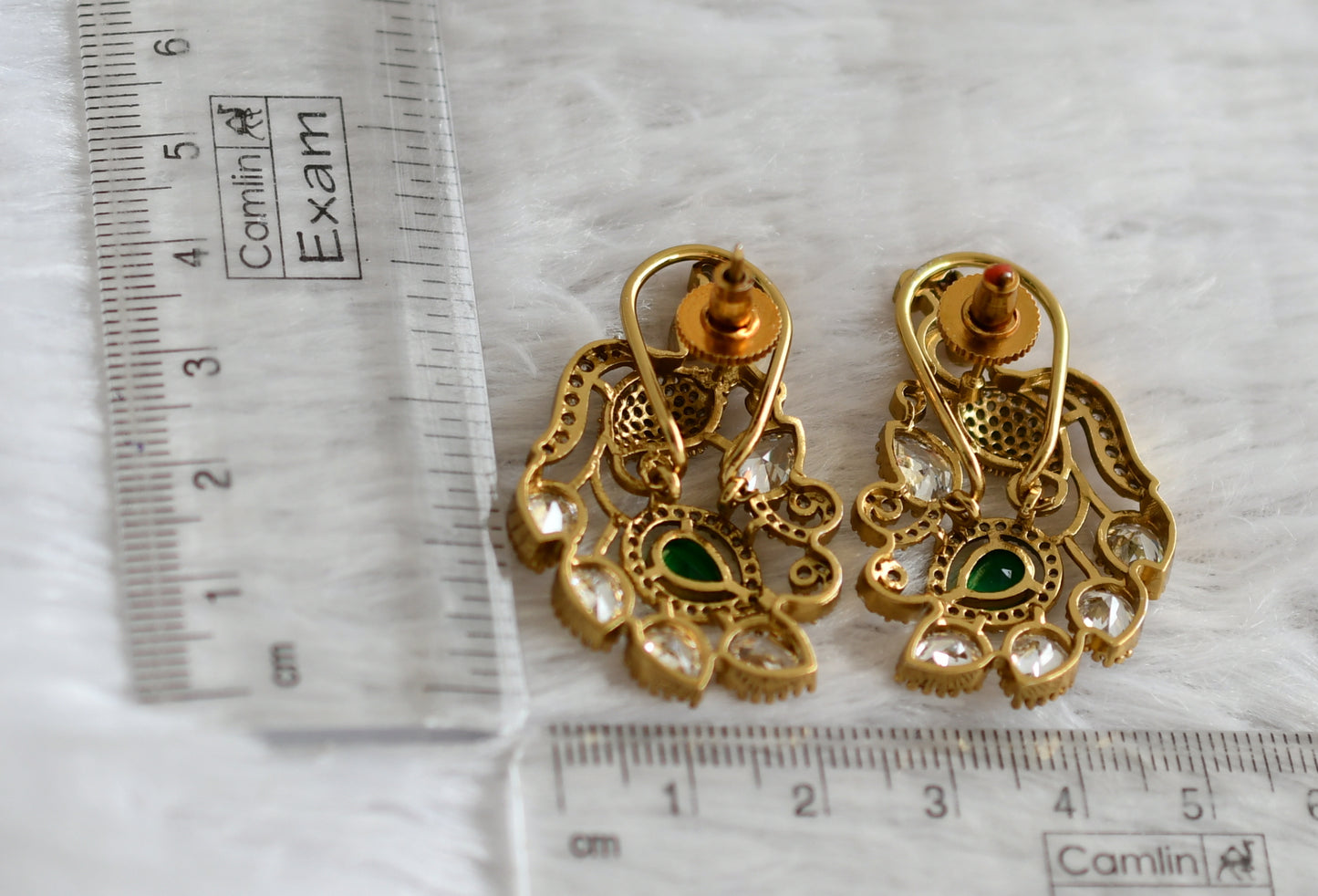 Matte finish cz white-green peacock victorian earrings dj-49023