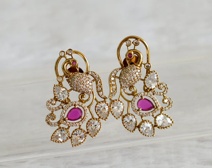 Matte finish cz white-ruby peacock victorian earrings dj-49021