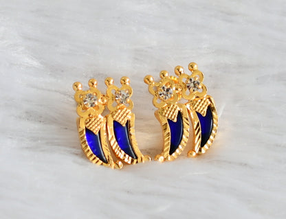 Gold tone kerala style blue-white tiger nail earrings dj-47225