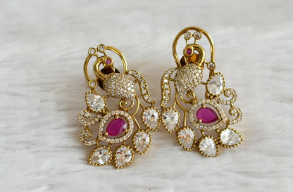 Matte finish cz white-ruby peacock victorian earrings dj-49021