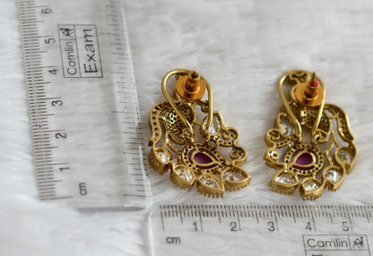 Matte finish cz white-ruby peacock victorian earrings dj-49021