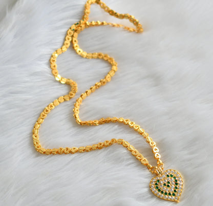 Gold tone 24 inches heart chain with green-white heart pendant dj-43840