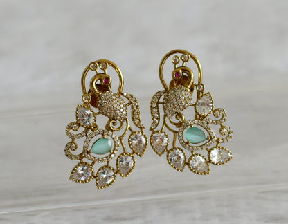 Matte finish cz white-sea green peacock victorian earrings dj-49022