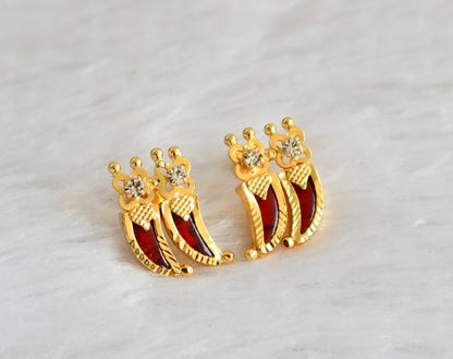 Gold tone kerala style red-white tiger nail earrings dj-47224