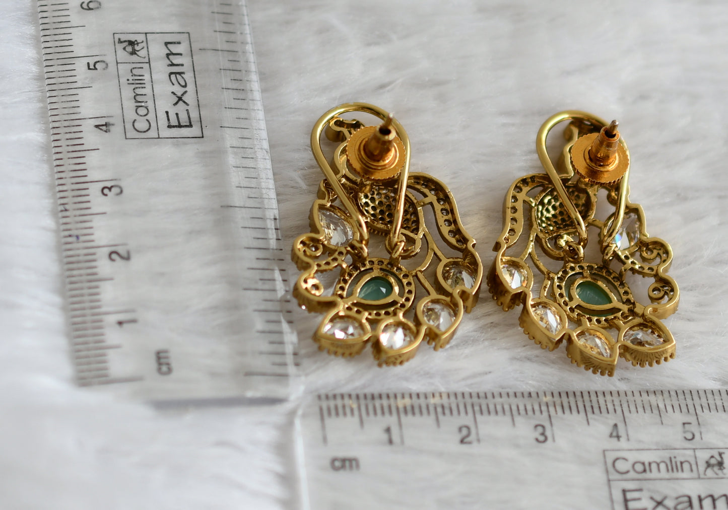 Matte finish cz white-sea green peacock victorian earrings dj-49022