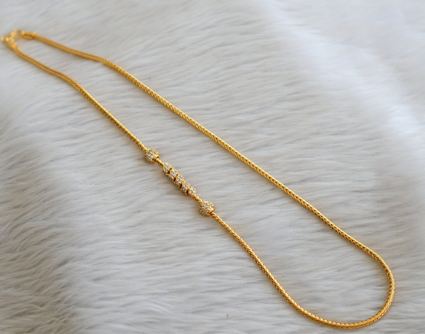 Gold tone cz white 24 inches spiral mugappu chain dj-45513