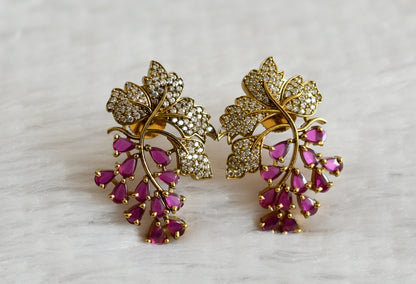 Matte finish cz pink stone leaf earrings dj-49012