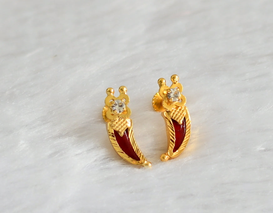 Gold tone kerala style red-white tiger nail earrings dj-47227