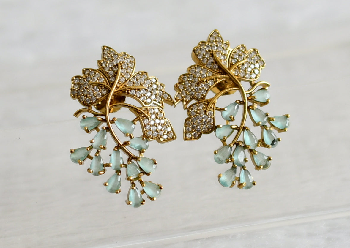 Matte finish cz sea green leaf earrings dj-49014