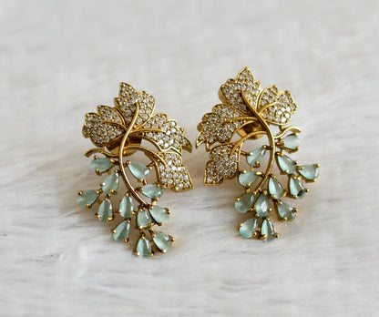 Matte finish cz sea green leaf earrings dj-49014