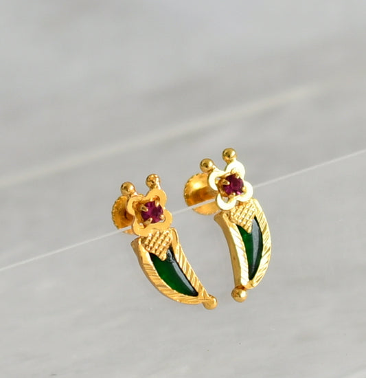 Gold tone kerala style pink-green tiger nail earrings dj-47226