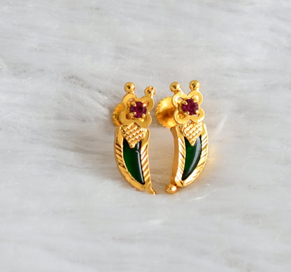 Gold tone kerala style pink-green tiger nail earrings dj-47226