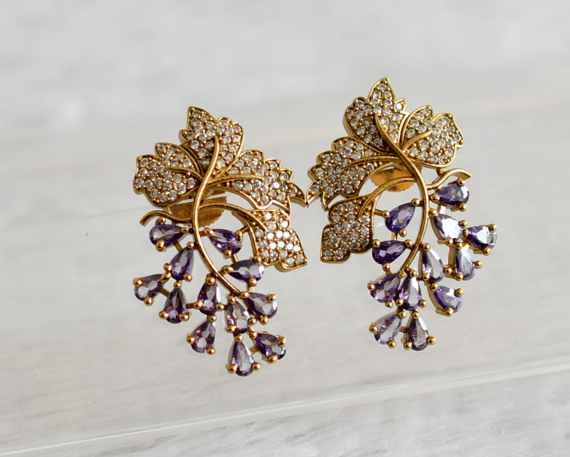 Matte finish cz purple leaf earrings dj-49015