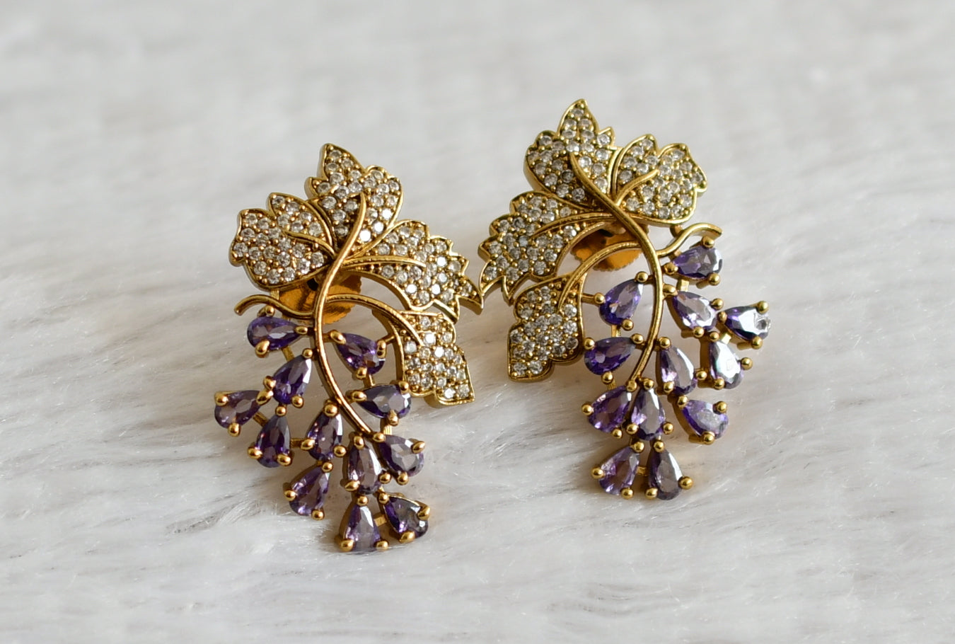 Matte finish cz purple leaf earrings dj-49015