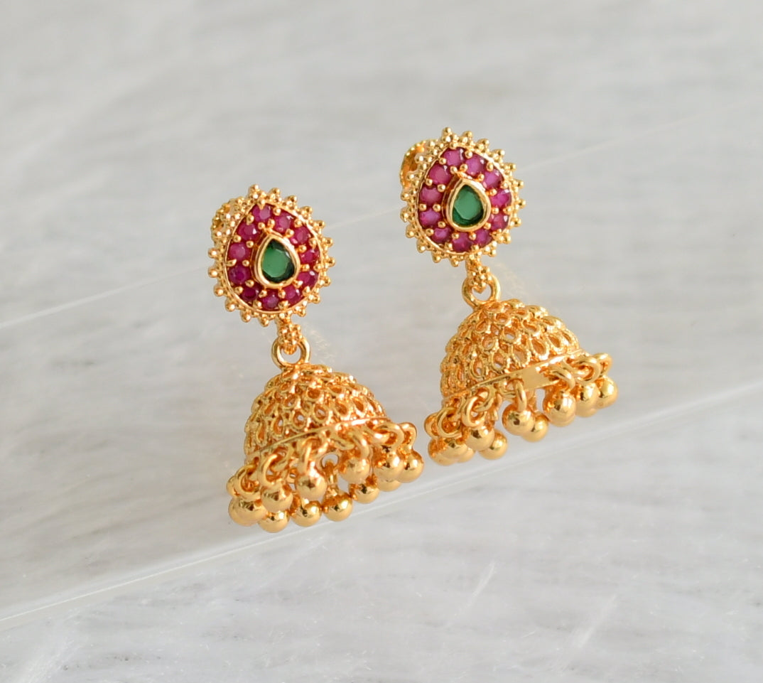 Gold tone ruby-green tilak jhumkka dj-47236